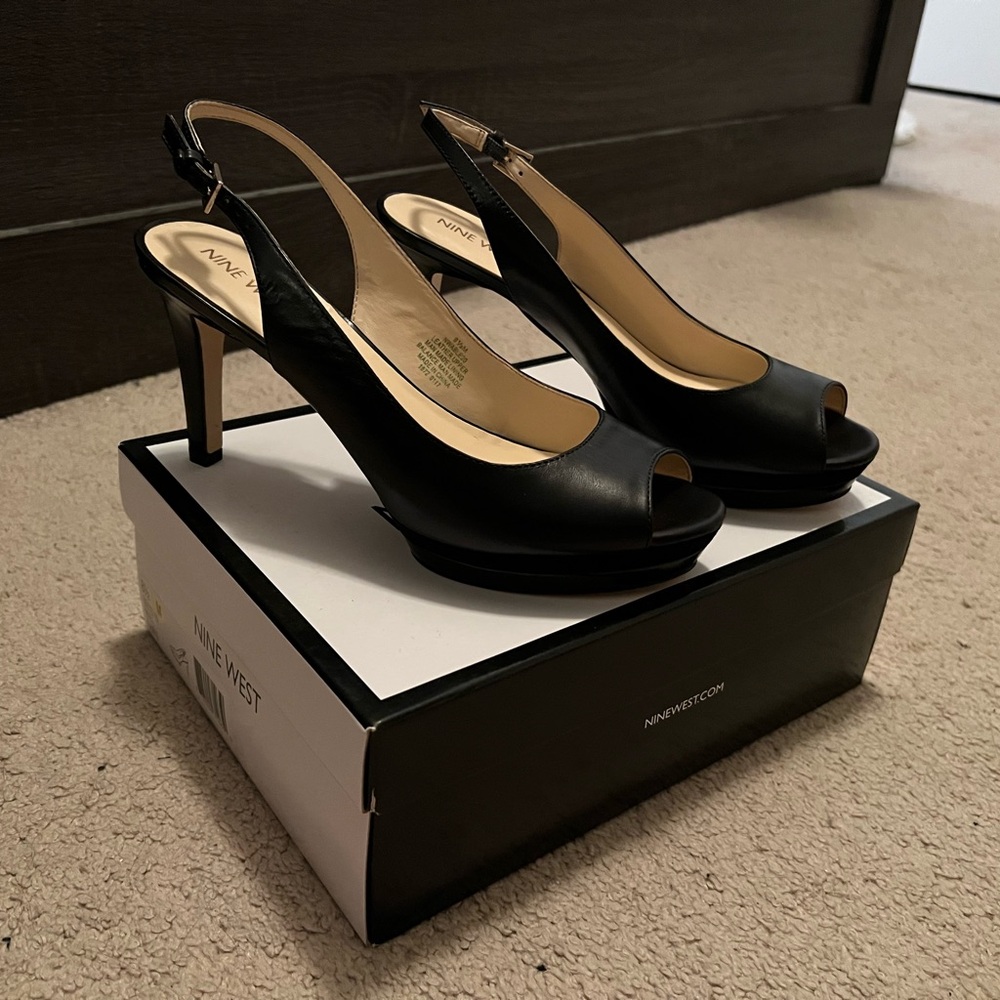Nine West Black Patent Leather Slingback Heels